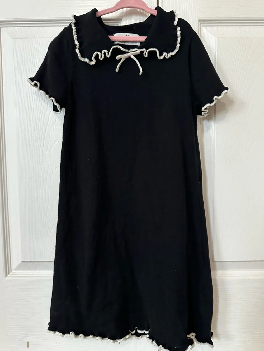 H&M Black Knit Girls' Dress with Cream Ruffle Trim